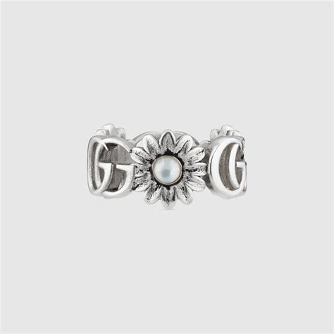 925 Sterling Silver Double G Flower Ring .